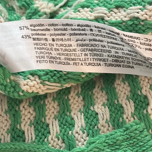 Women’s Zara Green & White Crochet Cropped Lace Up Top Sweater Size Small - Picture 9 of 9